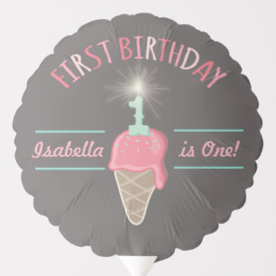 Strawberry Ice Cream Sparkler Girl's 1st Birthday Balloon