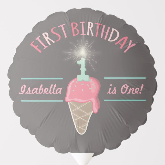 Strawberry Ice Cream Sparkler Girl's 1st Birthday Balloon (Front)