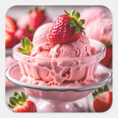 Strawberry Ice Cream Square Sticker