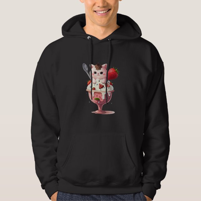 Strawberry Ice Cream Sundae Kitten Gelato Berry Ca Hoodie (Front)