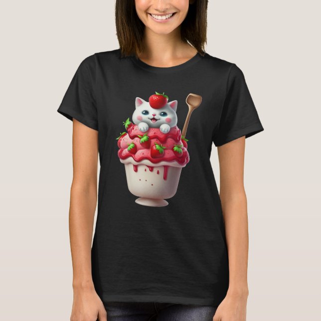 Strawberry Ice Cream Sundae Kitten Gelato Berry Ca T-Shirt (Front)