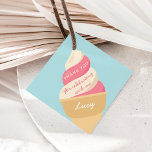 Strawberry Ice Cream Swirl Kids Birthday Thank You Favor Tags<br><div class="desc">Designed to match our soft serve ice cream kids' birthday party invitations,  these cute favor tags feature a pink strawberry and vanilla soft serve swirl cone with the words "thank you for celebrating with me, " and a signature in cute retro vintage style lettering.</div>