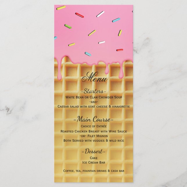 Strawberry Ice Cream Waffle Cone Birthday Menu (Front)