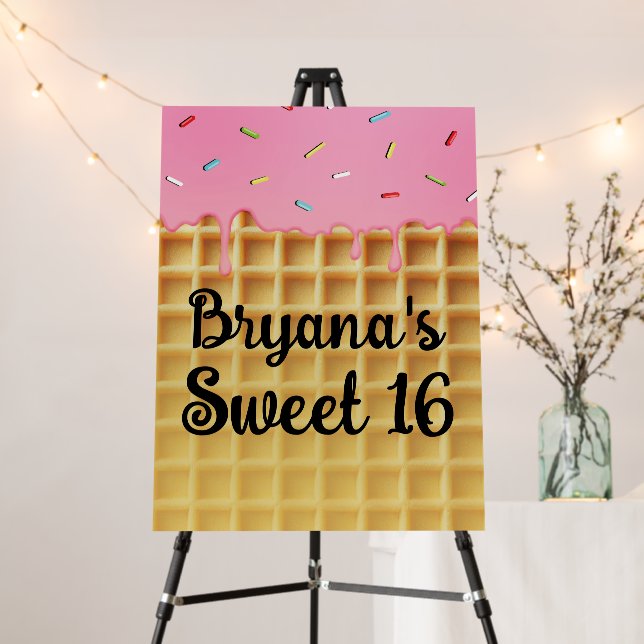 Strawberry Ice Cream Waffle Cone Birthday Party Foam Board (In Situ (Stand))
