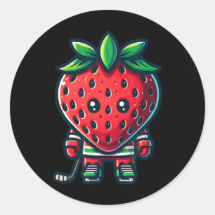 Strawberry Ice Hockey Cute Berry Player  Classic Round Sticker