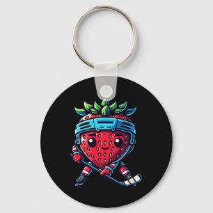 Strawberry Ice Hockey Cute Berry Sport Play Keychain
