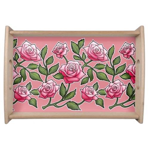 Strawberry Ice Rose Floral Serving Tray