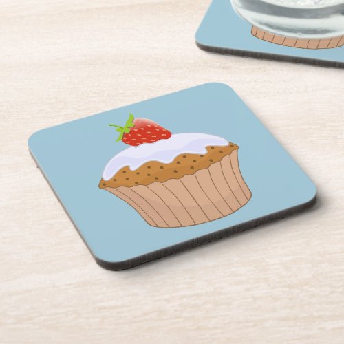 Strawberry Iced Bun Cute Blue Beverage Coaster