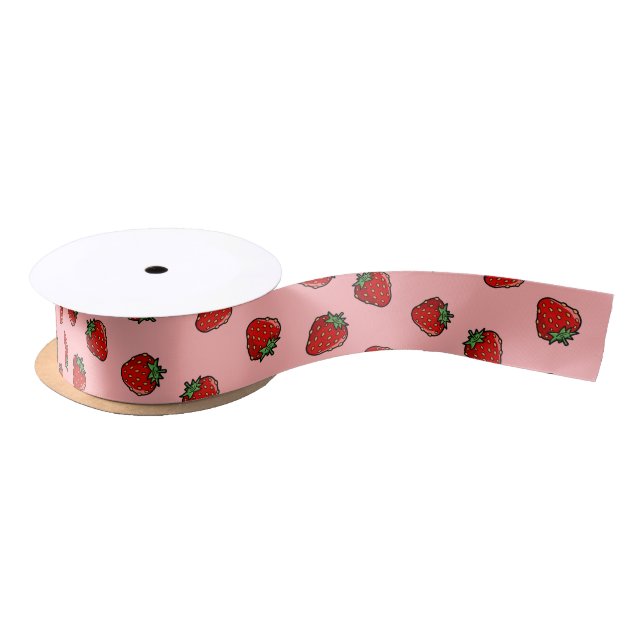 Strawberry Icon Pattern Satin Ribbon (Spool)