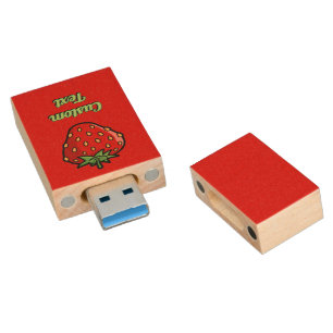 Strawberry Icon Wood USB Flash Drive