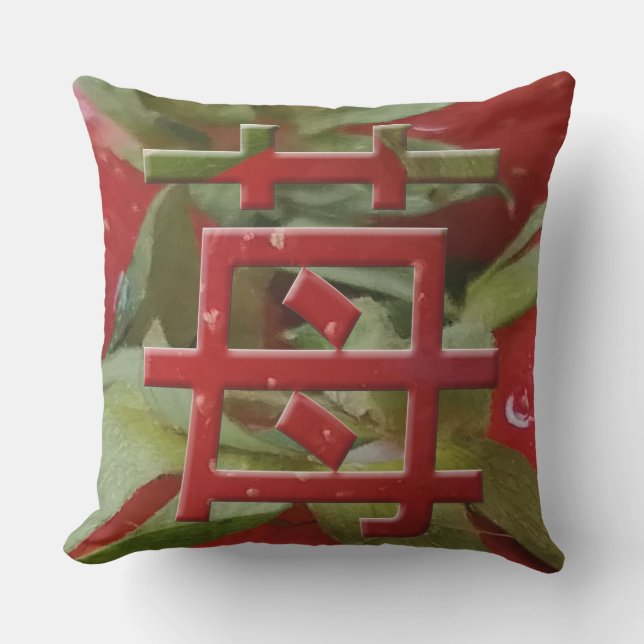Strawberry in Japanese Character Ichigo Kanji Outdoor Pillow (Front)