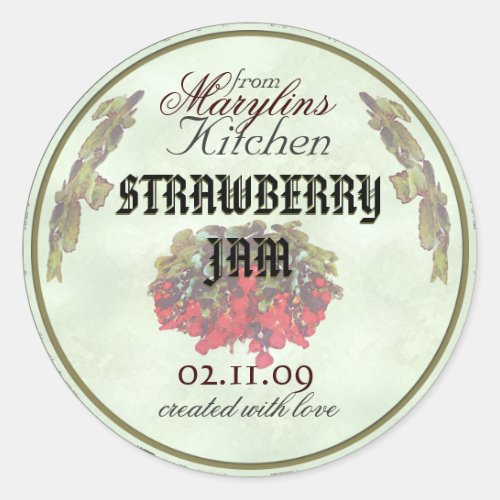Strawberry Jam canning jar labels1 Classic Round Sticker