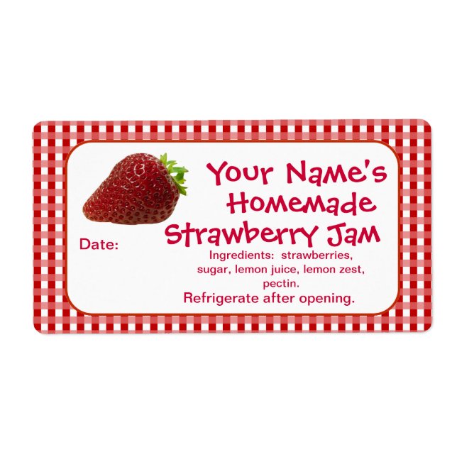 Strawberry Jam Canning Jar Labels Personalized (Front)