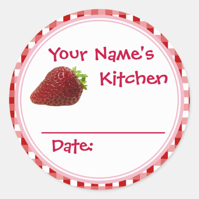Strawberry Jam Canning Jar Lid Labels Personalized (Front)