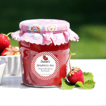 Strawberry Jam Custom Canning Jar Sticker by Mousefx at Zazzle