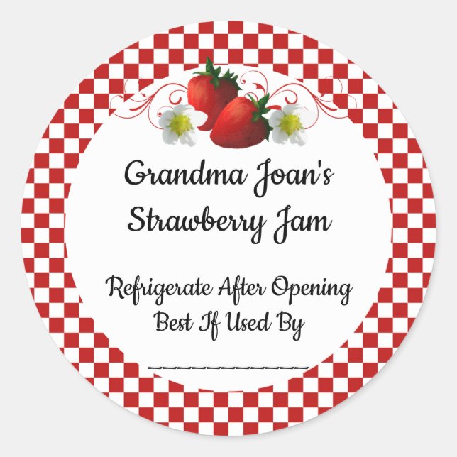 Strawberry Jam Custom Product Canning Jar Sticker (Front)