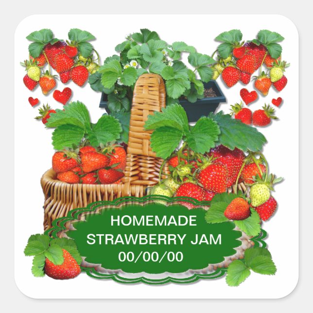 Strawberry Jam Custom Text Square Sticker (Front)