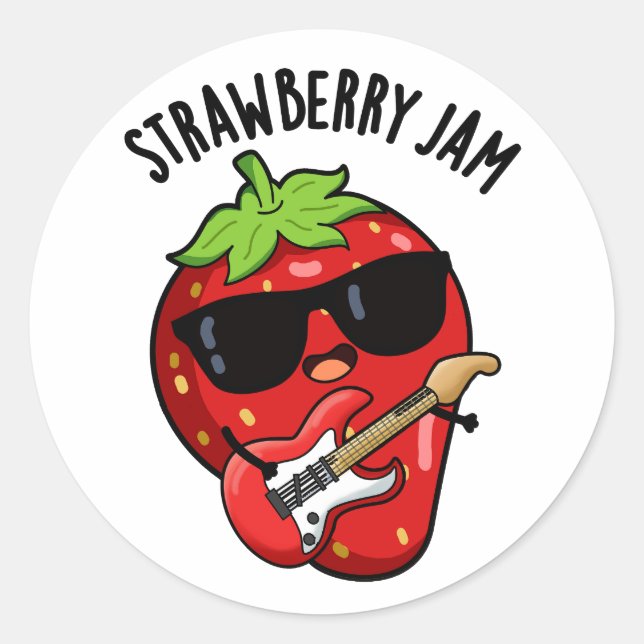 Strawberry Jam Funny Fruit Pun  Classic Round Sticker (Front)