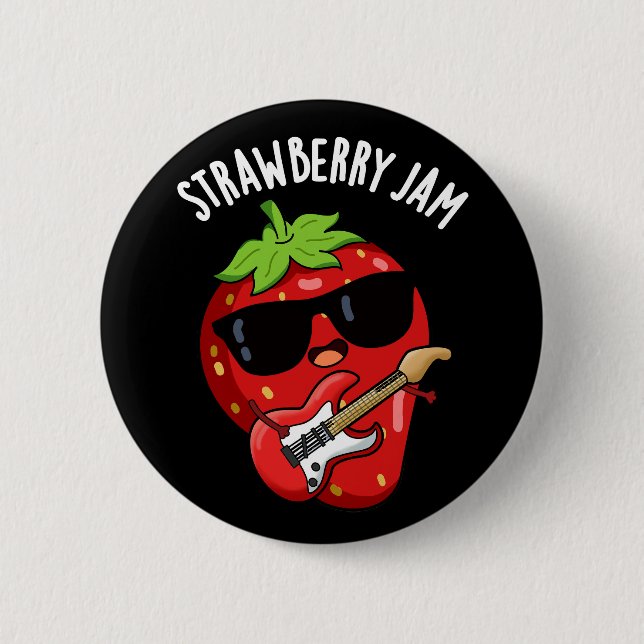 Strawberry Jam Funny Fruit Pun Dark BG Button (Front)