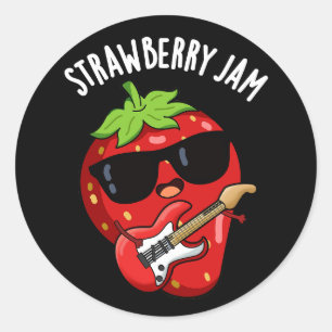 Strawberry Jam Funny Fruit Pun Dark BG Classic Round Sticker