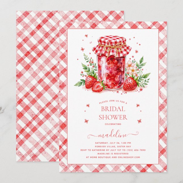Strawberry Jam Gingham Bridal Shower  Invitation (Front/Back)