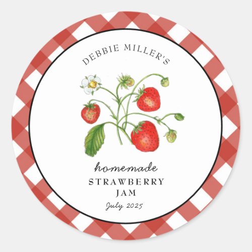 Strawberry Jam Gingham Jam Jar  Classic Round Sticker