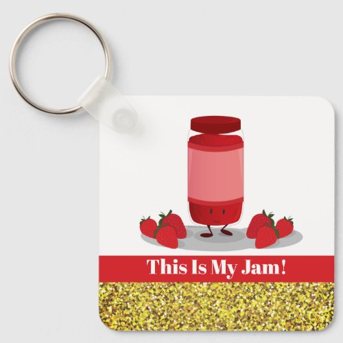 Strawberry Jam Glitter Food Pun Keychain
