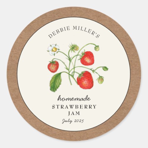 Strawberry Jam Jar Kraft paper border Classic Round Sticker