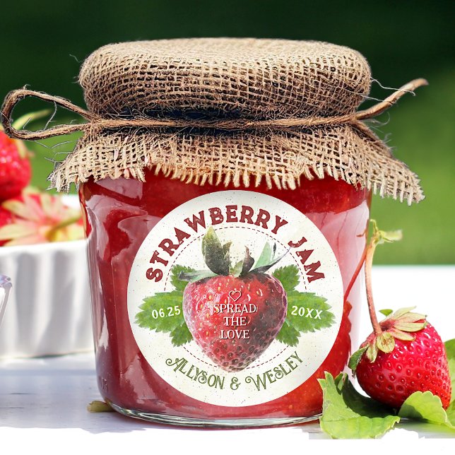 Strawberry Jam Jar Personalized Wedding Favors Classic Round Sticker (Creator Uploaded)