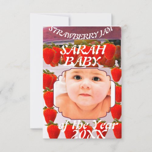 Strawberry Jam jar with baby photo design Announcement
