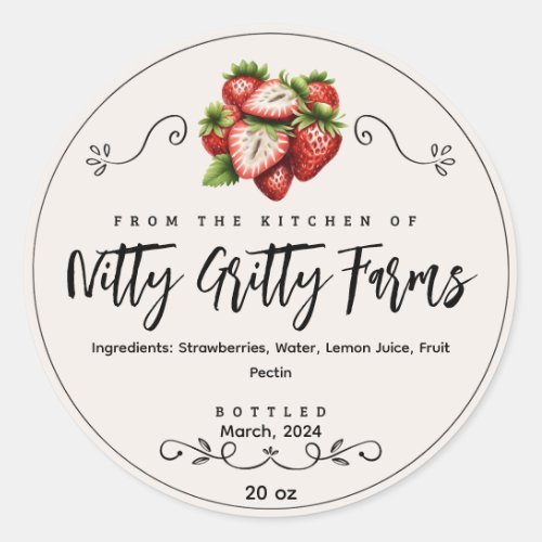 Strawberry Jam Jelly preserve Custom Canning Label