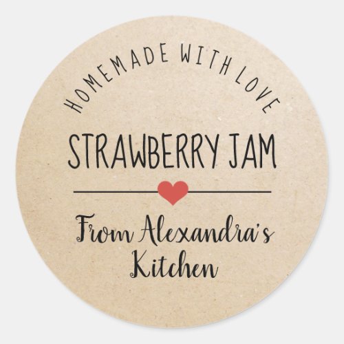 Strawberry jam kraft homemade with love   classic  classic round sticker