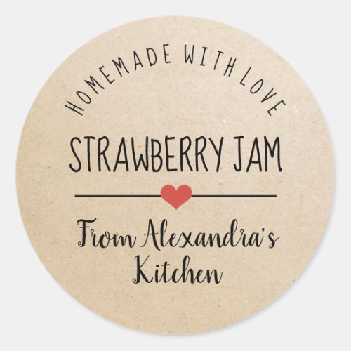 Strawberry jam kraft homemade with love   classic round sticker