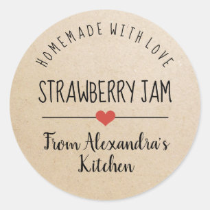 Strawberry jam kraft homemade with love classic round sticker