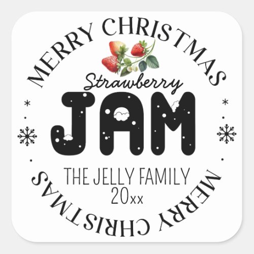 Strawberry Jam Merry Christmas Holiday Square Sticker
