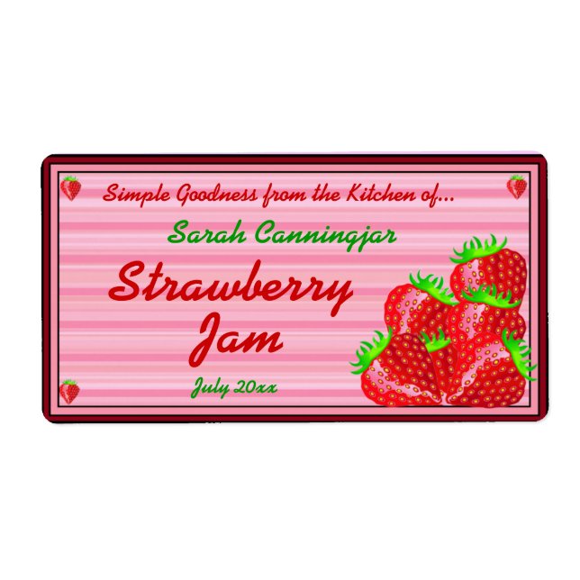 Strawberry Jam or Preserves Home Canning Jar Label (Front)