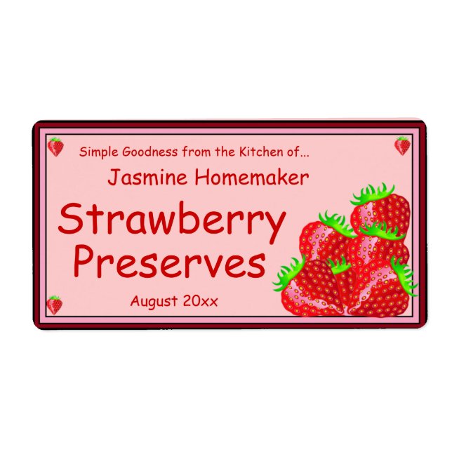 Strawberry Jam or Preserves Home Canning Jar Label (Front)
