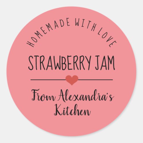 Strawberry jam pink homemade with love   classic r classic round sticker