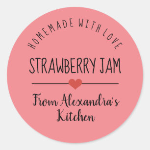 Strawberry jam pink homemade with love classic r classic round sticker