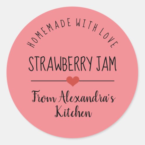 Strawberry jam pink homemade with love   classic round sticker