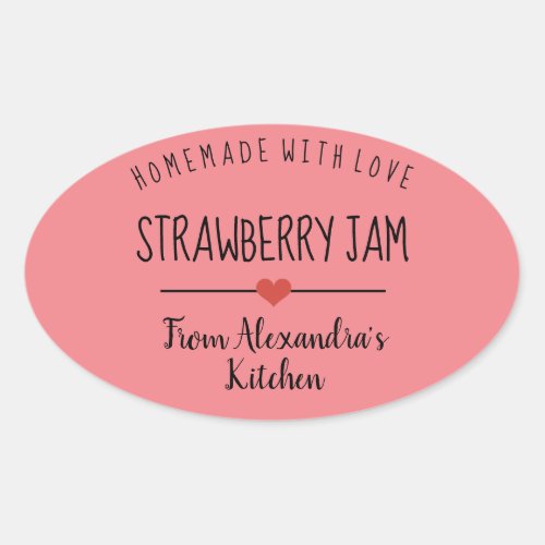Strawberry jam pink homemade with love  oval sticker