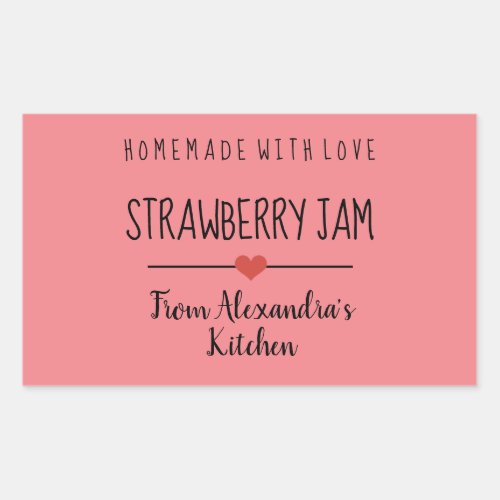 Strawberry jam pink homemade with love  rectangular sticker