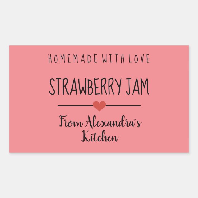 Strawberry jam pink homemade with love  rectangular sticker (Front)