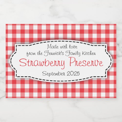 Strawberry jam preserves checked label