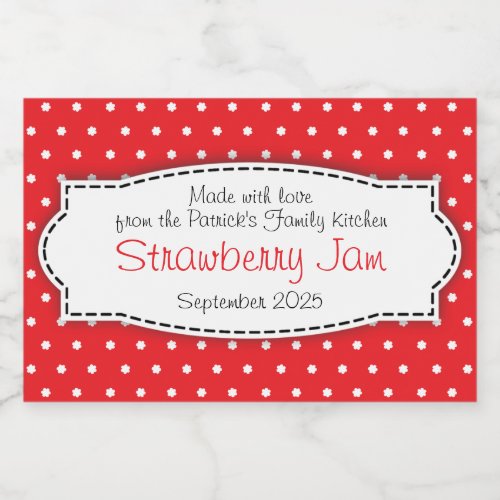 Strawberry jam preserves polka flower label