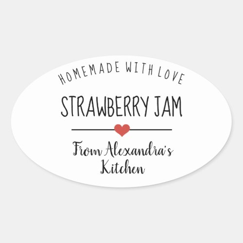 Strawberry jam simple white homemade with love  oval sticker