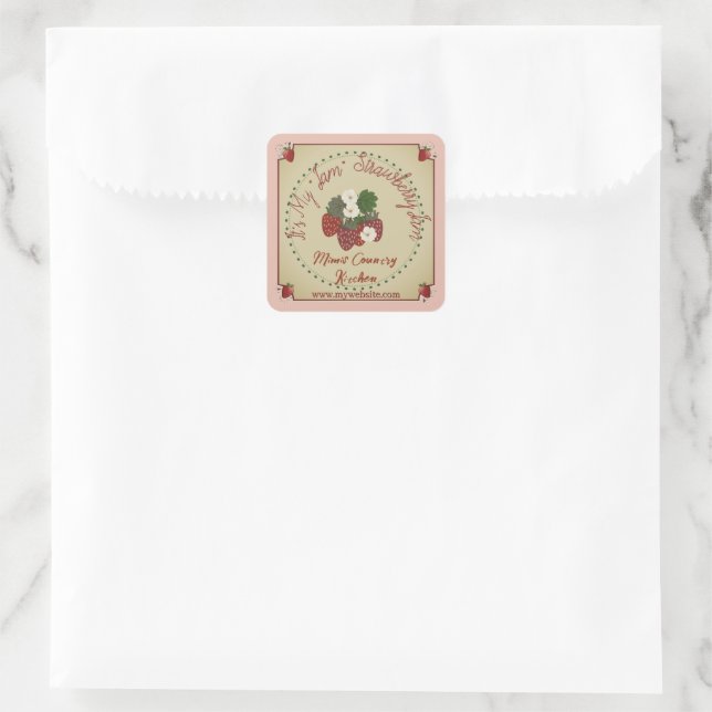 strawberry jam square sticker (Bag)