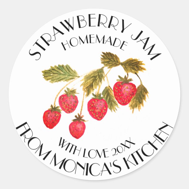 Strawberry Jam Watercolor Fruit Kitchen Preserves Classic Round Sticker (Front)