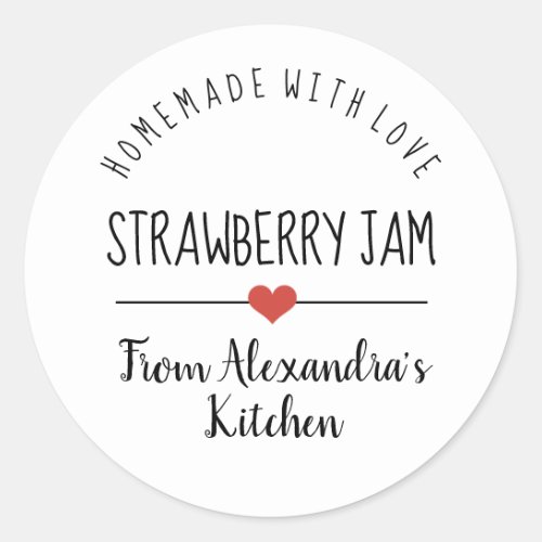 Strawberry jam white homemade with love  classic r classic round sticker