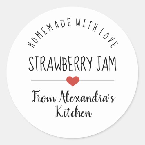Strawberry jam white homemade with love  classic round sticker